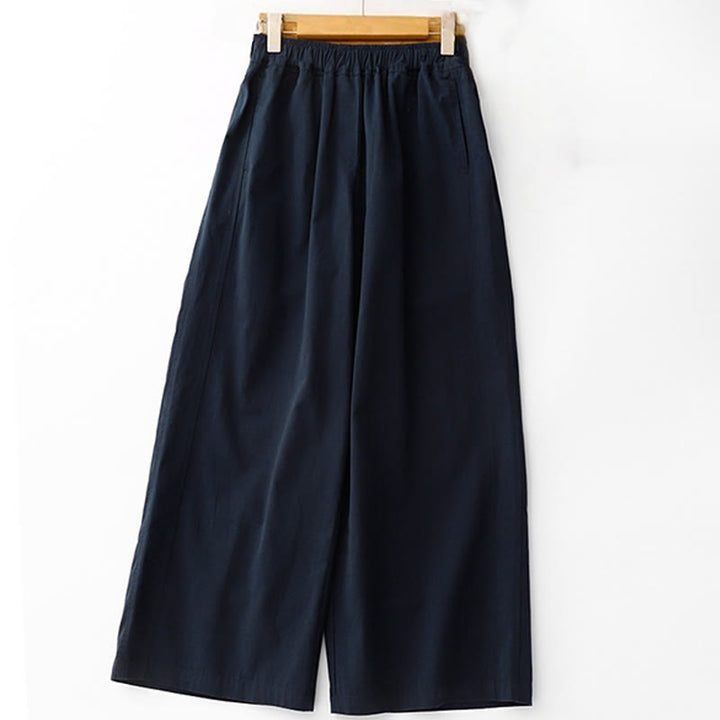Buddha Stones Spring Commute Solid Color High Waist Women's Wide Leg Cotton Linen Pants With Pockets - MidnightBlue - US8-10，UK/AU12-14，EU40-42 (2XL) - image 10