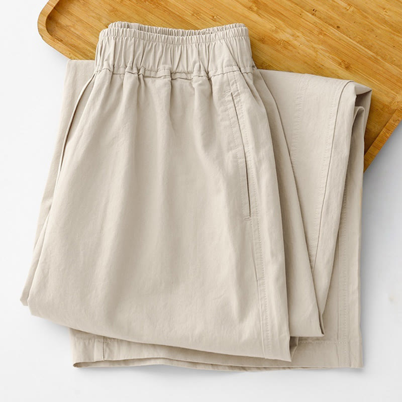 Buddha Stones Spring Commute Solid Color High Waist Women's Wide Leg Cotton Linen Pants With Pockets - image 2