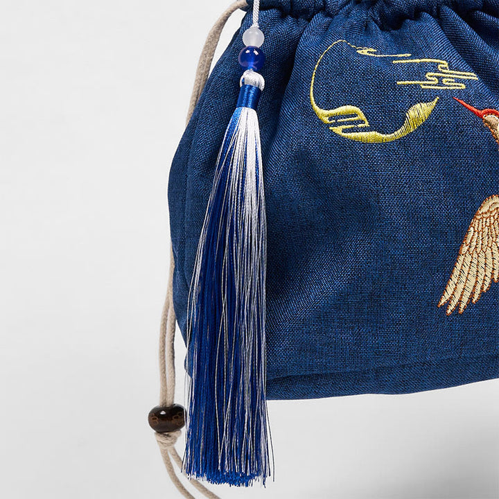 Buddha Stones Embroidered Navy Blue Crane Cotton Linen Crossbody Bag Shoulder Bag - image 4