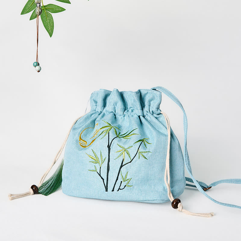 Buddha Stones Embroidered Green Bamboo Cotton Linen Crossbody Bag Shoulder Bag - image 2