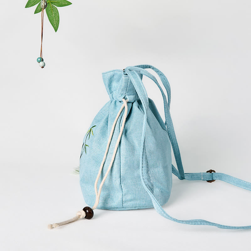 Buddha Stones Embroidered Green Bamboo Cotton Linen Crossbody Bag Shoulder Bag - image 3