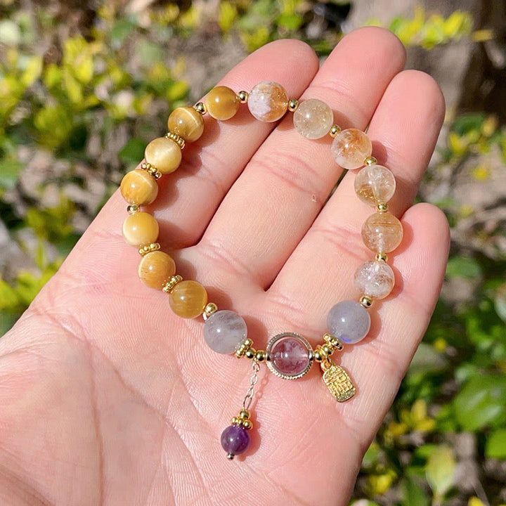 Buddha Stones Natural Citrine Tiger Eye Fu Character Prosperity Bracelet - image 2