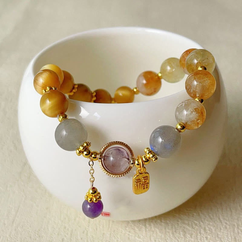 Buddha Stones Natural Citrine Tiger Eye Fu Character Prosperity Bracelet - image 1