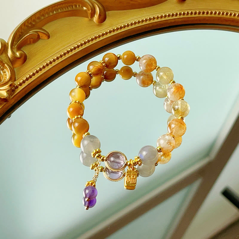 Buddha Stones Natural Citrine Tiger Eye Fu Character Prosperity Bracelet - image 4