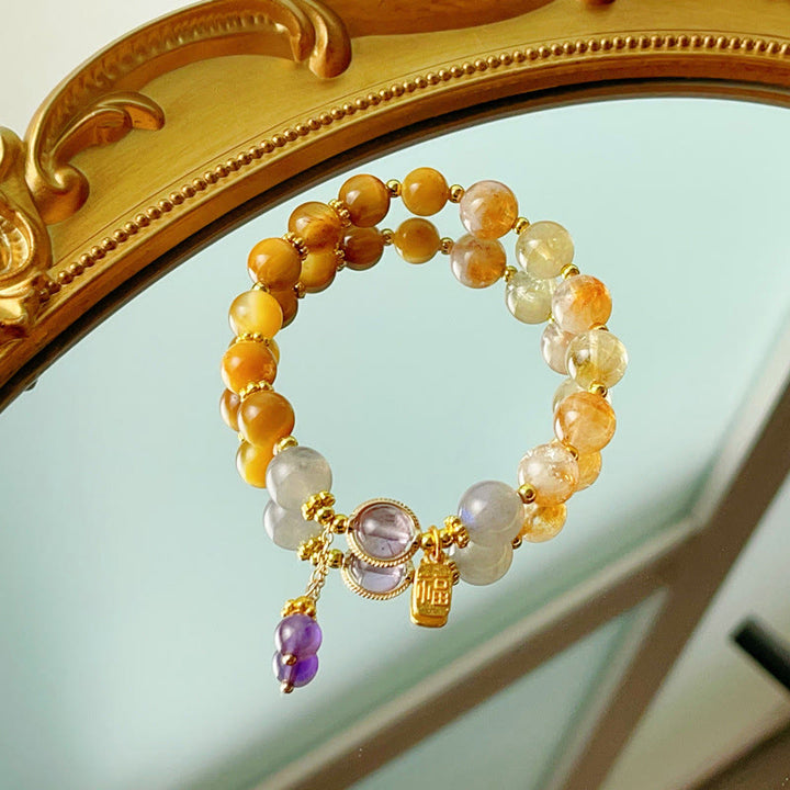 Buddha Stones Natural Citrine Tiger Eye Fu Character Prosperity Bracelet - image 4