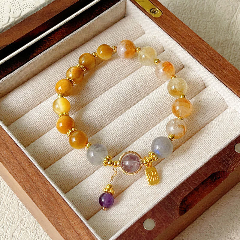 Buddha Stones Natural Citrine Tiger Eye Fu Character Prosperity Bracelet - image 3