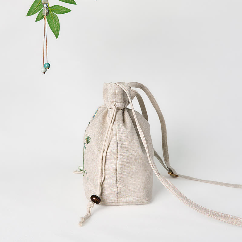 Buddha Stones Embroidered Beige Orchid Grass Cotton Linen Crossbody Bag Shoulder Bag - image 3