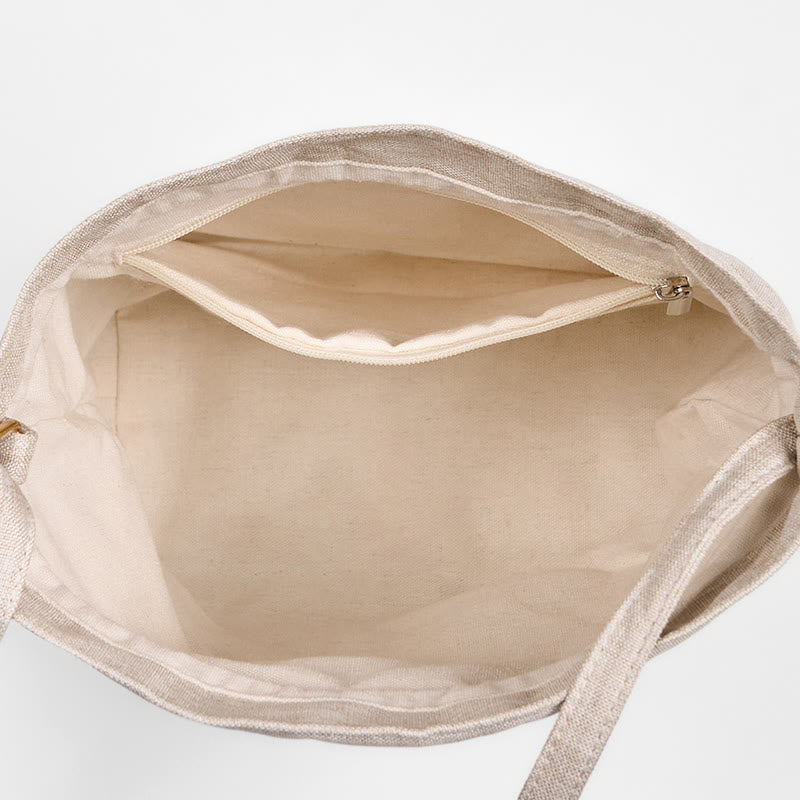 Buddha Stones Embroidered Beige Orchid Grass Cotton Linen Crossbody Bag Shoulder Bag - image 6