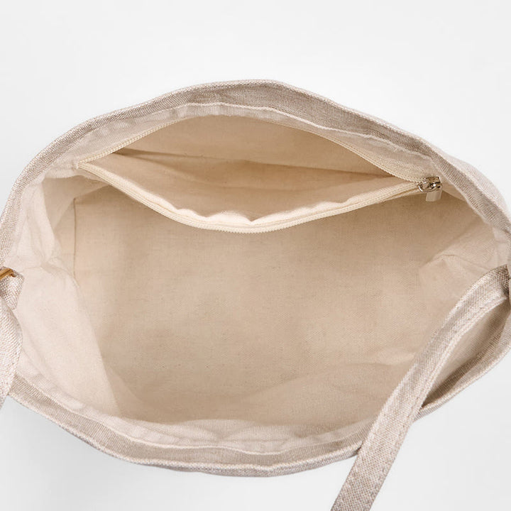 Buddha Stones Embroidered Beige Orchid Grass Cotton Linen Crossbody Bag Shoulder Bag - image 6