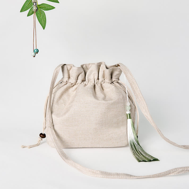 Buddha Stones Embroidered Beige Orchid Grass Cotton Linen Crossbody Bag Shoulder Bag - image 1