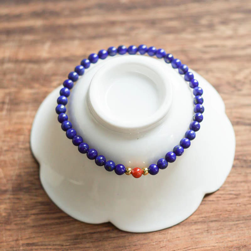 Buddha Stones Small Lazurite Cinnabar Ultra-thin Beads Positive Bracelet - Lazurite(Wrist Circumference: 5.5-5.9in) - image 0