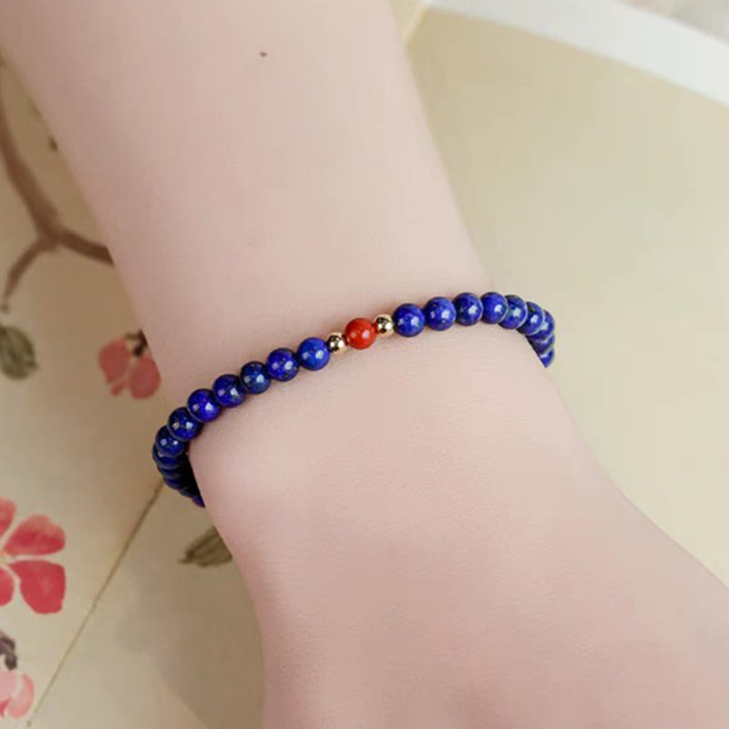 Buddha Stones Small Lazurite Cinnabar Ultra-thin Beads Positive Bracelet - image 3