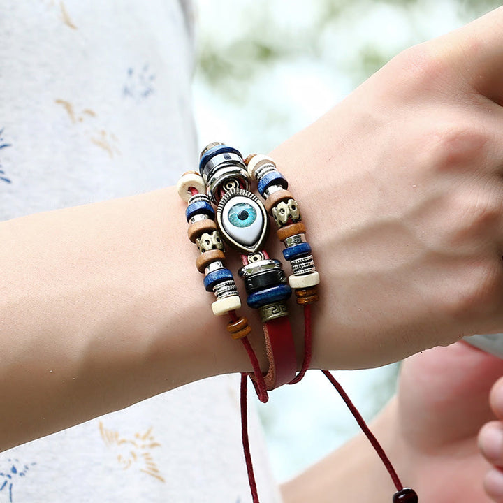 Buddha Stones Tibetan Evil Eye Leather Adjustable Protection Bracelet - image 7
