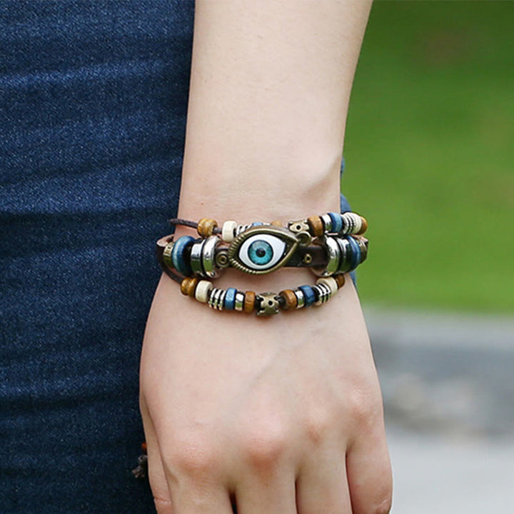 Buddha Stones Tibetan Evil Eye Leather Adjustable Protection Bracelet - image 33