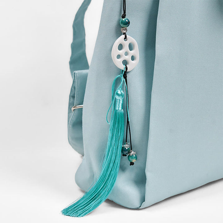 Buddha Stones Handmade Blue Epiphyllum Embroidered Large Capacity Canvas Backpack - image 6