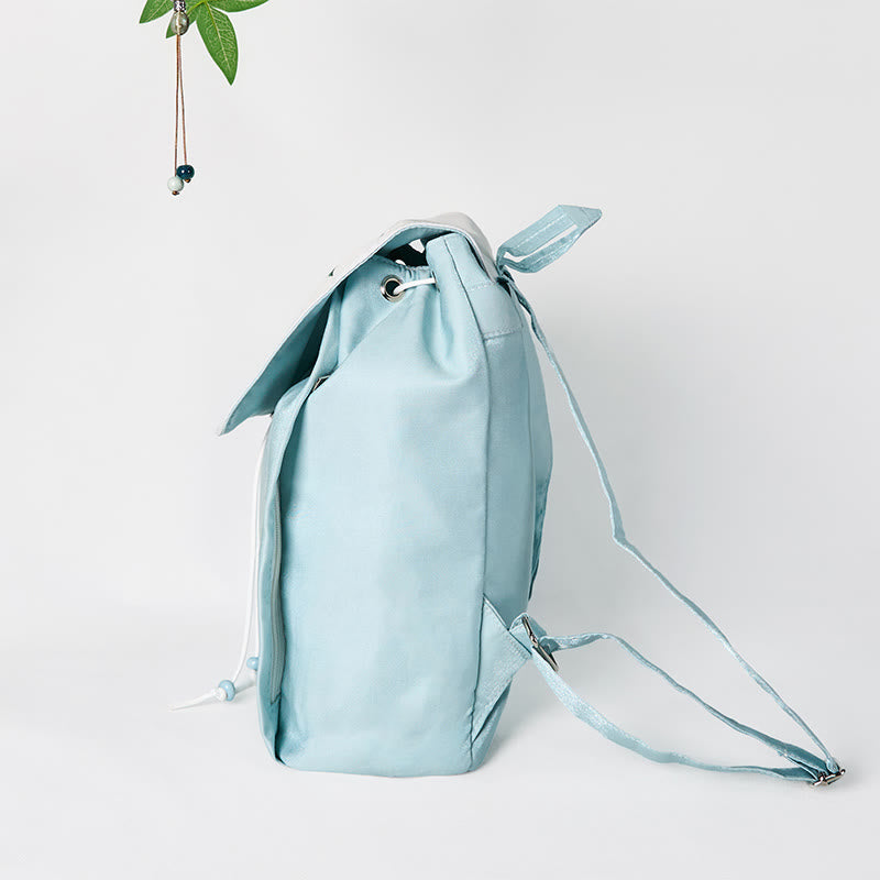 Buddha Stones Handmade Blue Epiphyllum Embroidered Large Capacity Canvas Backpack - image 5