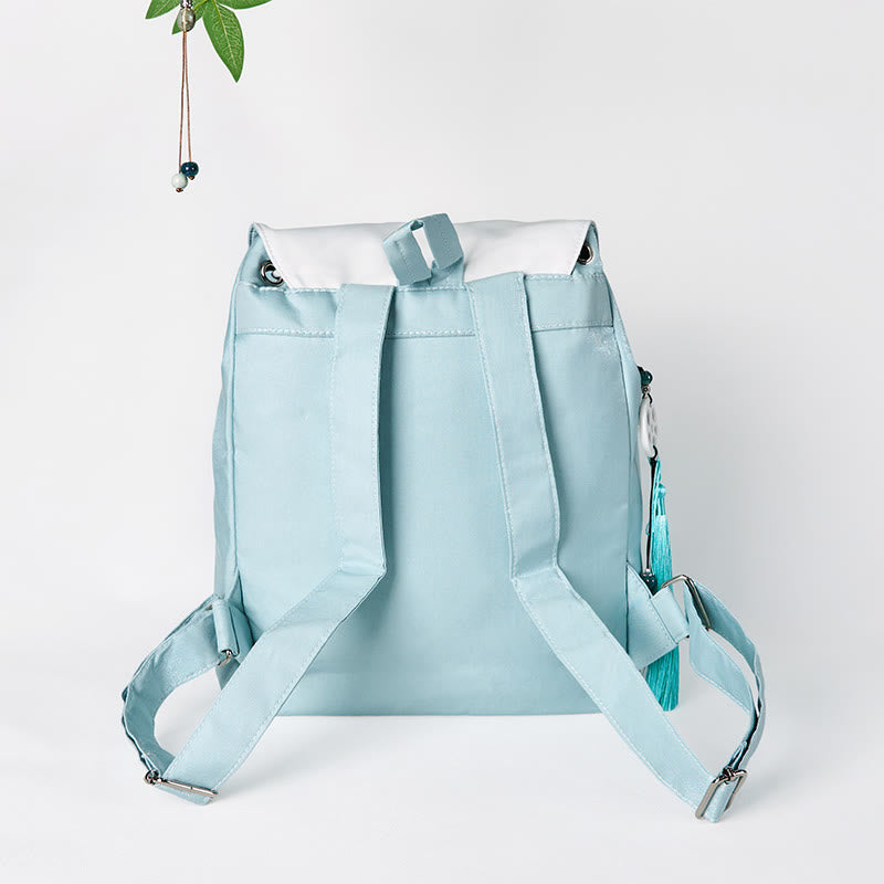 Buddha Stones Handmade Blue Epiphyllum Embroidered Large Capacity Canvas Backpack - image 1