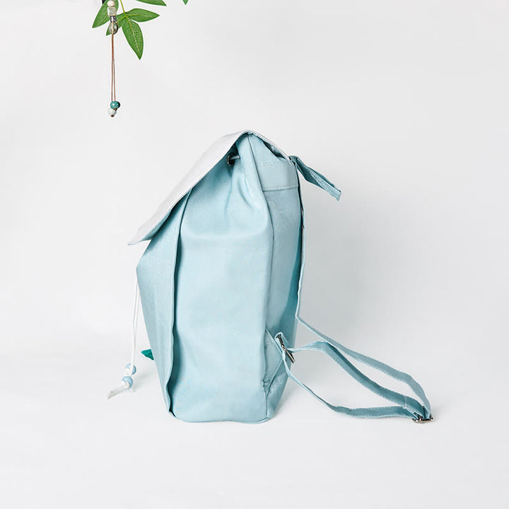Buddha Stones Handmade Blue Lotus Embroidered Large Capacity Canvas Backpack - image 3