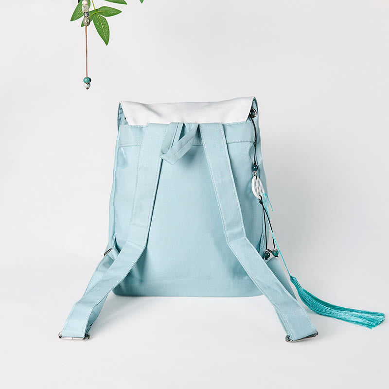 Buddha Stones Handmade Blue Lotus Embroidered Large Capacity Canvas Backpack - image 1