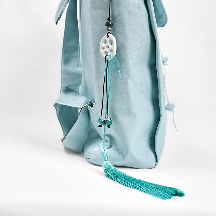 Buddha Stones Handmade Blue Lotus Embroidered Large Capacity Canvas Backpack - image 5