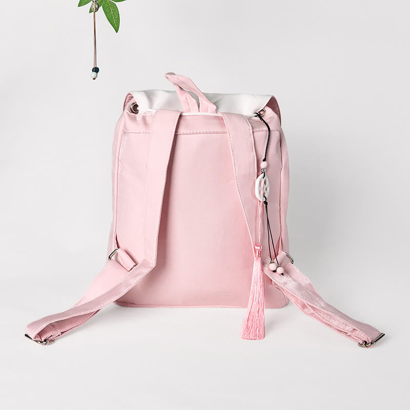 Buddha Stones Handmade Pink Peony Flowers Embroidered Large Capacity Canvas Backpack - image 1