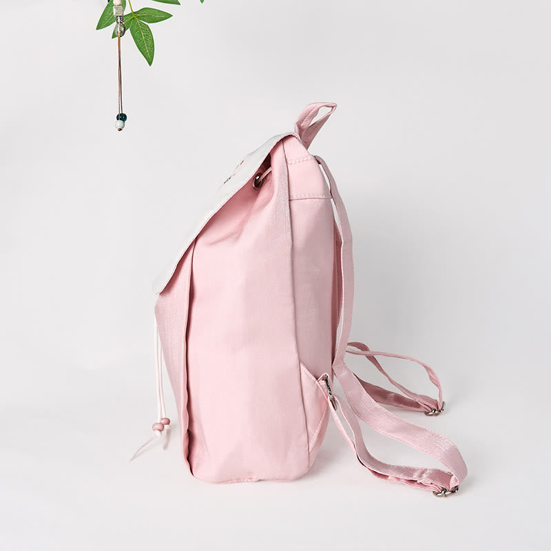 Buddha Stones Handmade Pink Peony Flowers Embroidered Large Capacity Canvas Backpack - image 3
