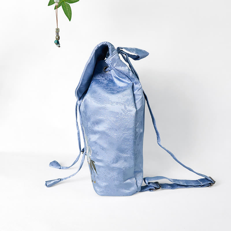 Buddha Stones Handmade Blue Camellia Embroidered Large Capacity Polyester Cotton Backpack - image 3