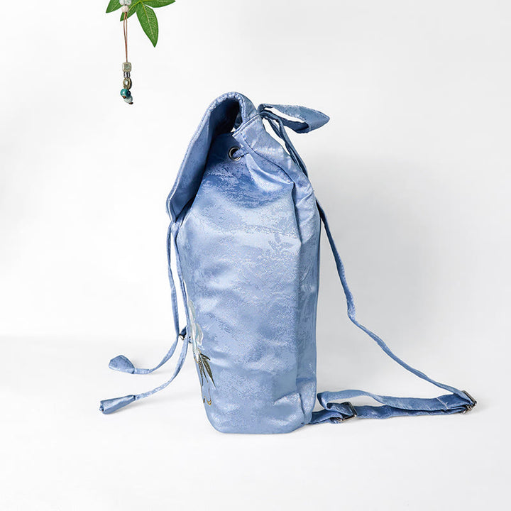 Buddha Stones Handmade Blue Camellia Embroidered Large Capacity Polyester Cotton Backpack - image 3