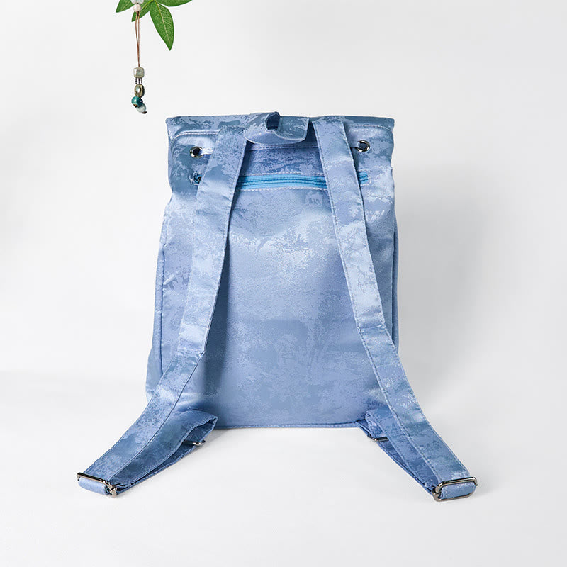 Buddha Stones Handmade Blue Camellia Embroidered Large Capacity Polyester Cotton Backpack - image 1