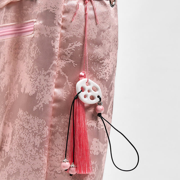 Buddha Stones Handmade Pink Lotus Embroidered Large Capacity Polyester Cotton Backpack - image 4