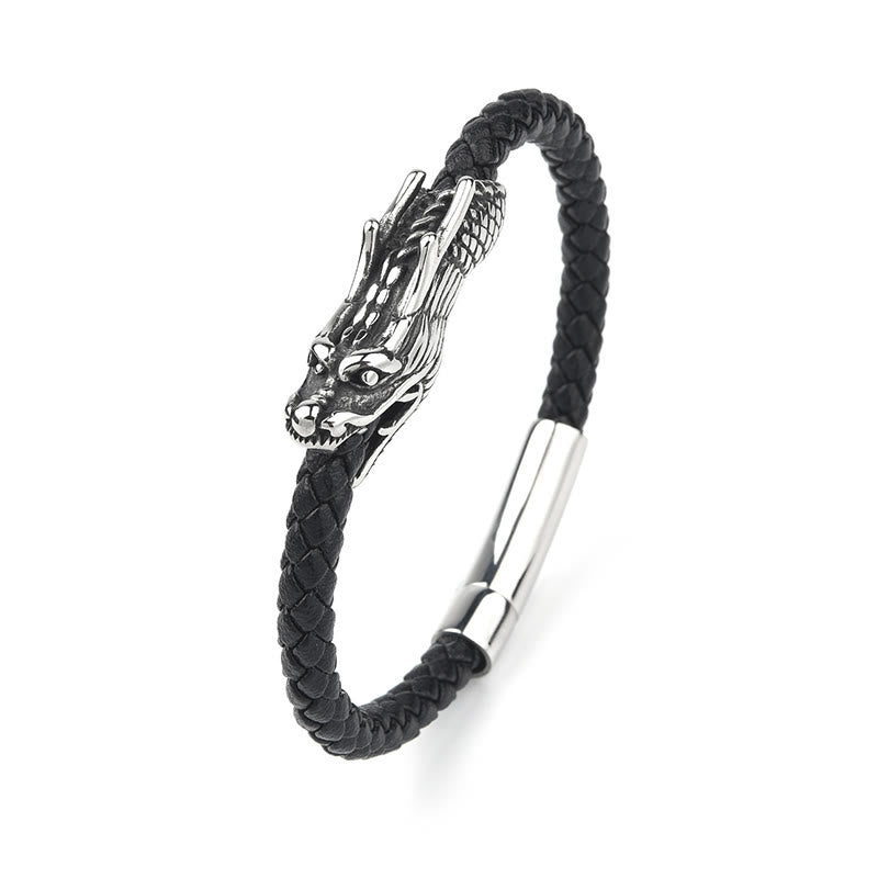 Buddha Stones Dragon Leather Titanium Steel Strength Buckle Bracelet - image 4