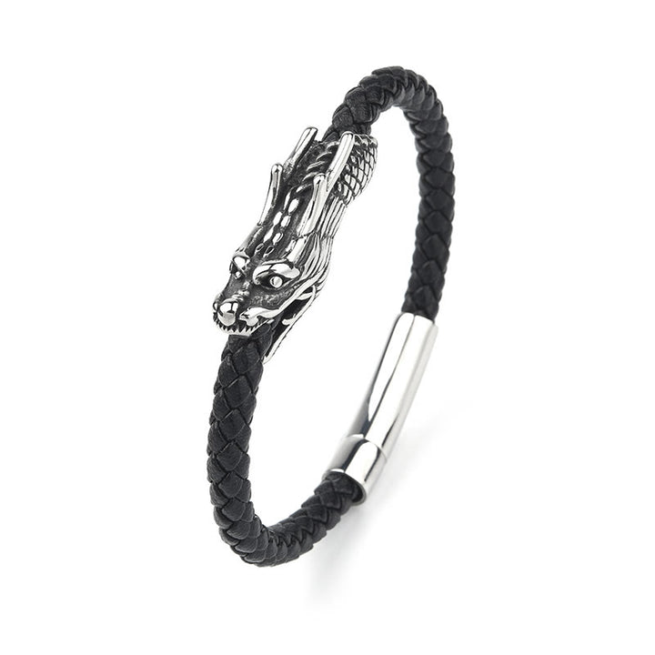 Buddha Stones Dragon Leather Titanium Steel Strength Buckle Bracelet - image 4