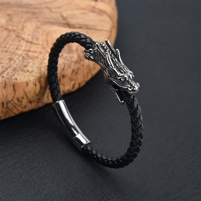 Buddha Stones Dragon Leather Titanium Steel Strength Buckle Bracelet - image 2