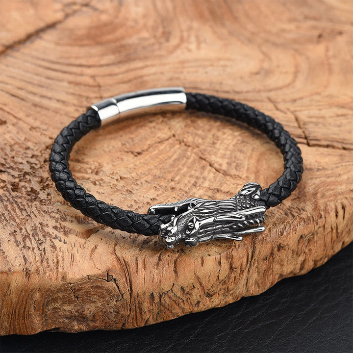 Buddha Stones Dragon Leather Titanium Steel Strength Buckle Bracelet - 23cm - image 0