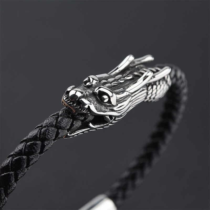 Buddha Stones Dragon Leather Titanium Steel Strength Buckle Bracelet - image 3