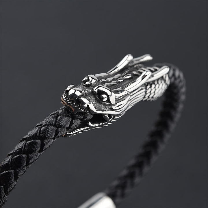 Buddha Stones Dragon Leather Titanium Steel Strength Buckle Bracelet - image 3
