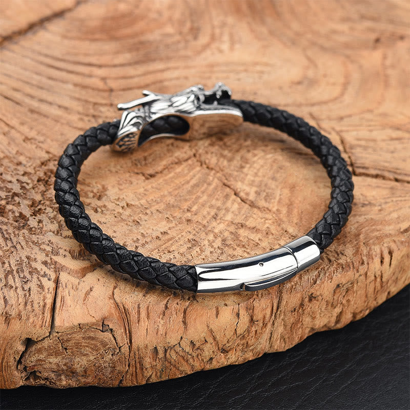 Buddha Stones Dragon Leather Titanium Steel Strength Buckle Bracelet - image 1