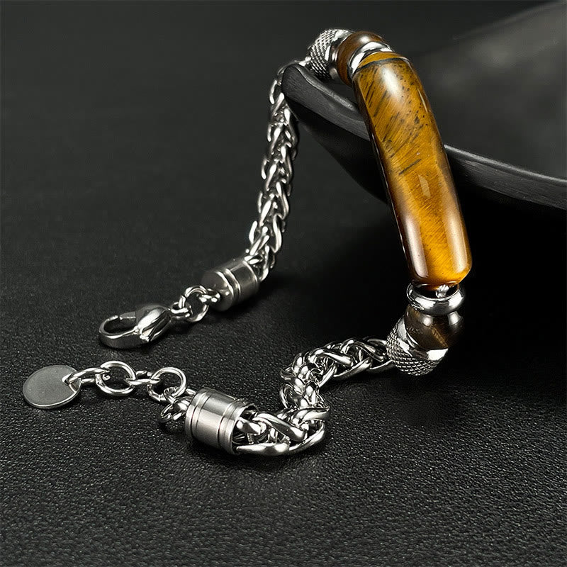 Buddha Stones Tiger Eye Black Obsidian Stone Titanium Steel Strength Buckle Bracelet - image 1