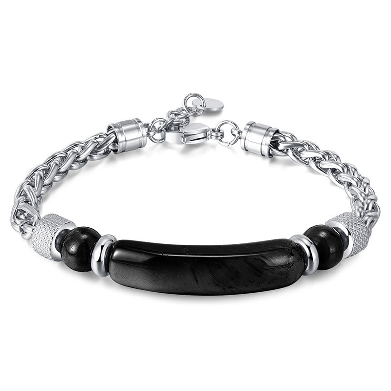 Buddha Stones Tiger Eye Black Obsidian Stone Titanium Steel Strength Buckle Bracelet - Black Obsidian(Wrist Circumference: 17-20cm) - image 9