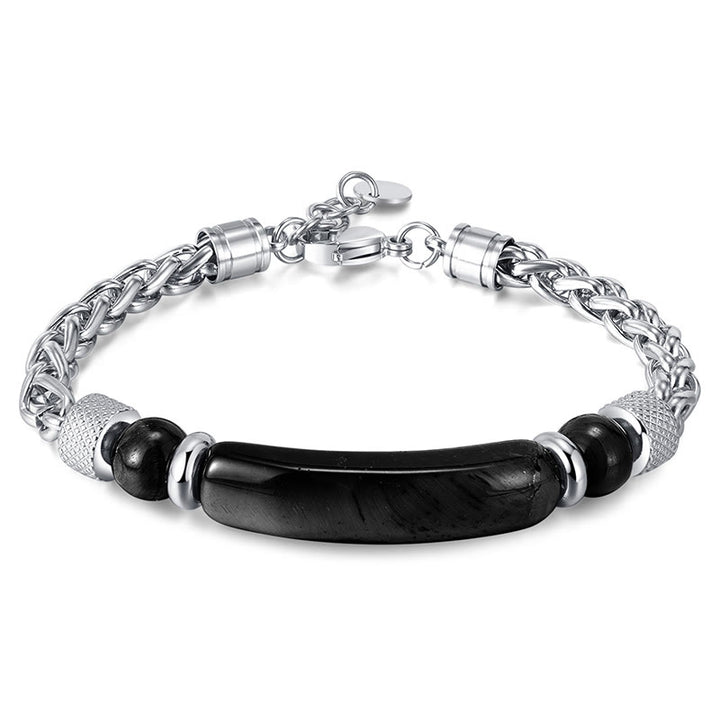 Buddha Stones Tiger Eye Black Obsidian Stone Titanium Steel Strength Buckle Bracelet - Black Obsidian(Wrist Circumference: 17-20cm) - image 9