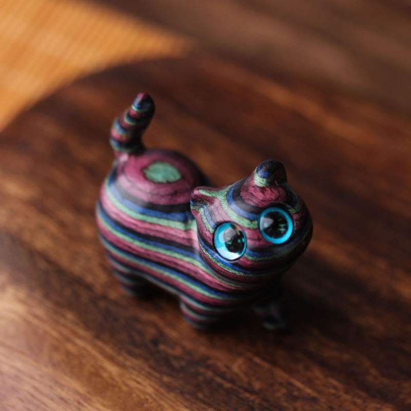 Buddha Stones Colored Sandalwood Carved Tilt Head Cat Healing Decoration - Cat - image 0