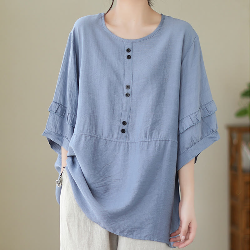 Buddha Stones Casual Summer Plain Crew Neck Women's Polyester Short Sleeve T-shirt - image 3