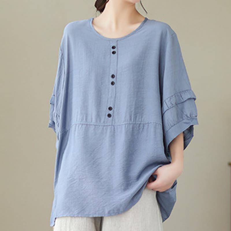 Buddha Stones Casual Summer Plain Crew Neck Women's Polyester Short Sleeve T-shirt - image 4