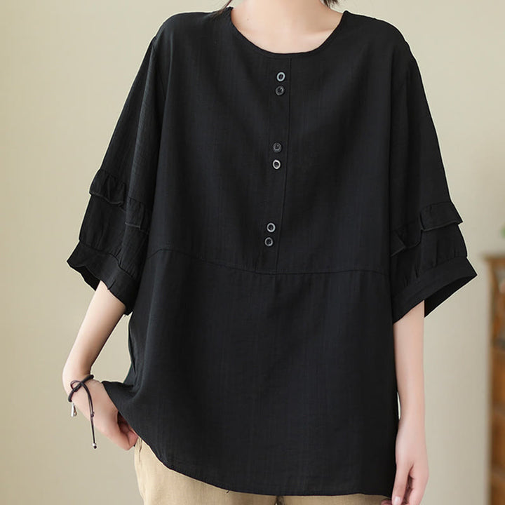 Buddha Stones Casual Summer Plain Crew Neck Women's Polyester Short Sleeve T-shirt - Black - US14，UK/AU18，EU46 (2XL) - image 16