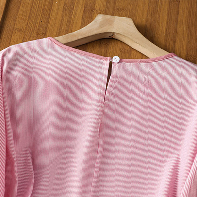 Buddha Stones Pullover Stripes Crew Neck Design Women's Cotton Short Sleeves Shirt - image 9