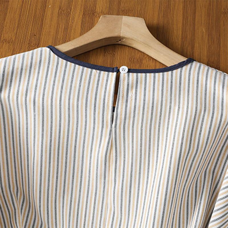 Buddha Stones Pullover Stripes Crew Neck Design Women's Cotton Short Sleeves Shirt - image 16