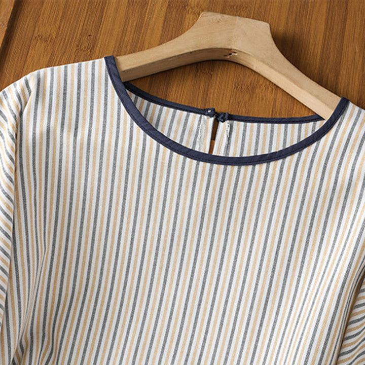 Buddha Stones Pullover Stripes Crew Neck Design Women's Cotton Short Sleeves Shirt - image 15