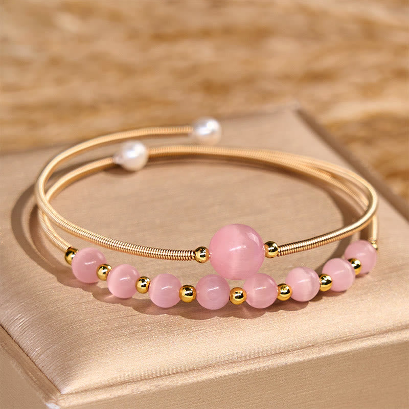 Buddha Stones 14K Gold Filled Copper Pink Cat Eye Support Metal Cuff Bracelet Bangle - Cat Eye(Wrist Circumference 14-16 cm) - image 0