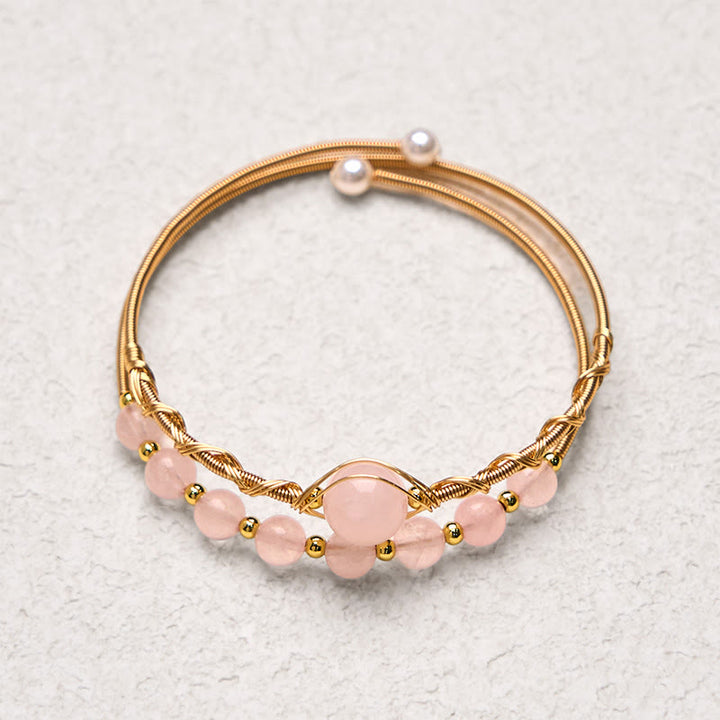 Buddha Stones Natural Rose Quartz Love Healing Metal Cuff Bracelet Bangle - image 3