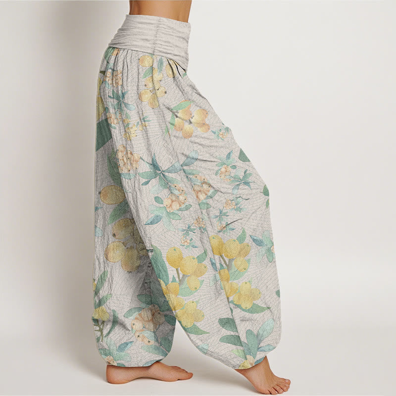 Buddha Stones Pure Cotton Casual Loquat Pattern Women's Elastic Waist Harem Pants - image 2